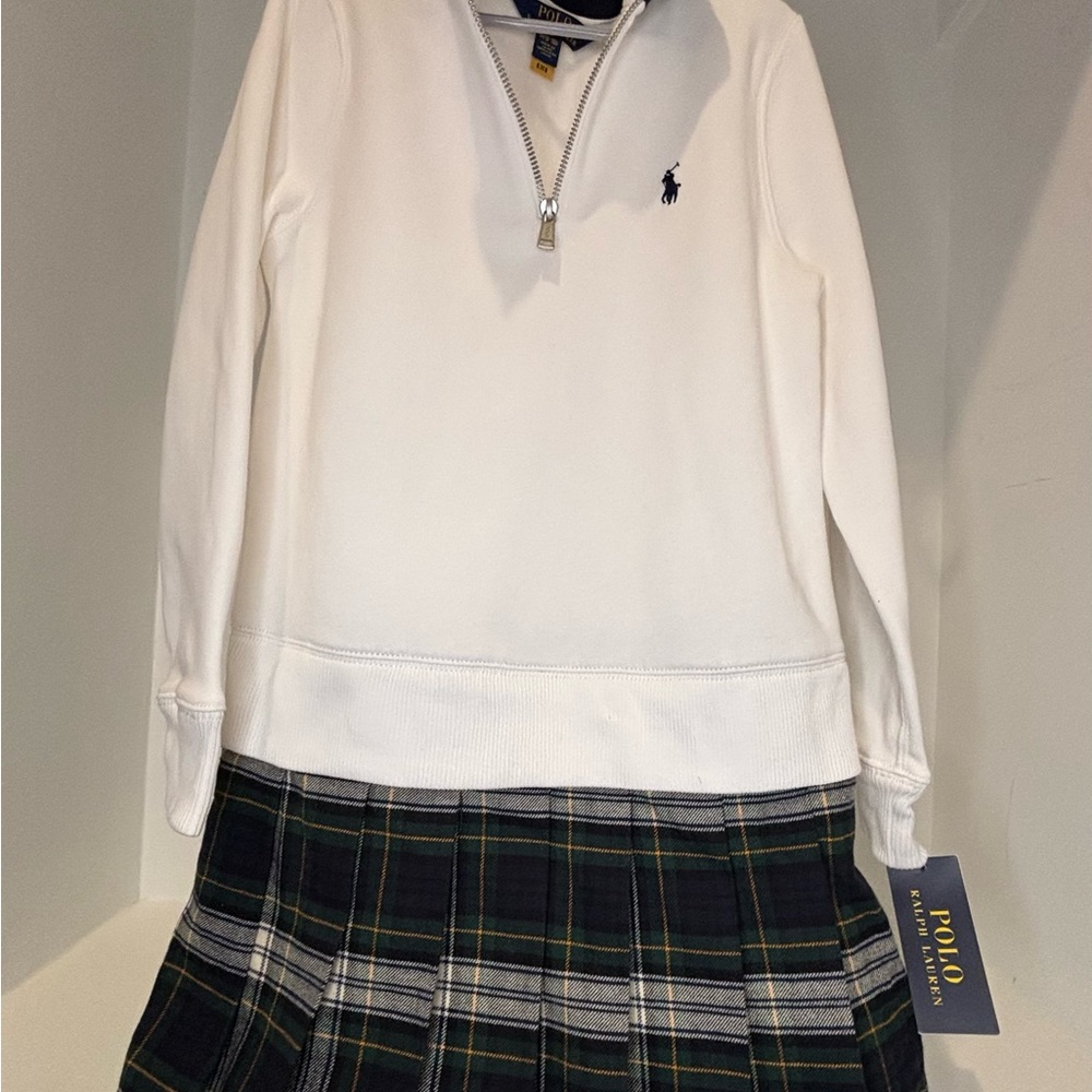 NWT Ralph Lauren White Pullover with Plaid Skirt